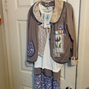 Vintage USINDO Pants Set flower Theme Size L 4 items jacket vest shirt skirt NWT